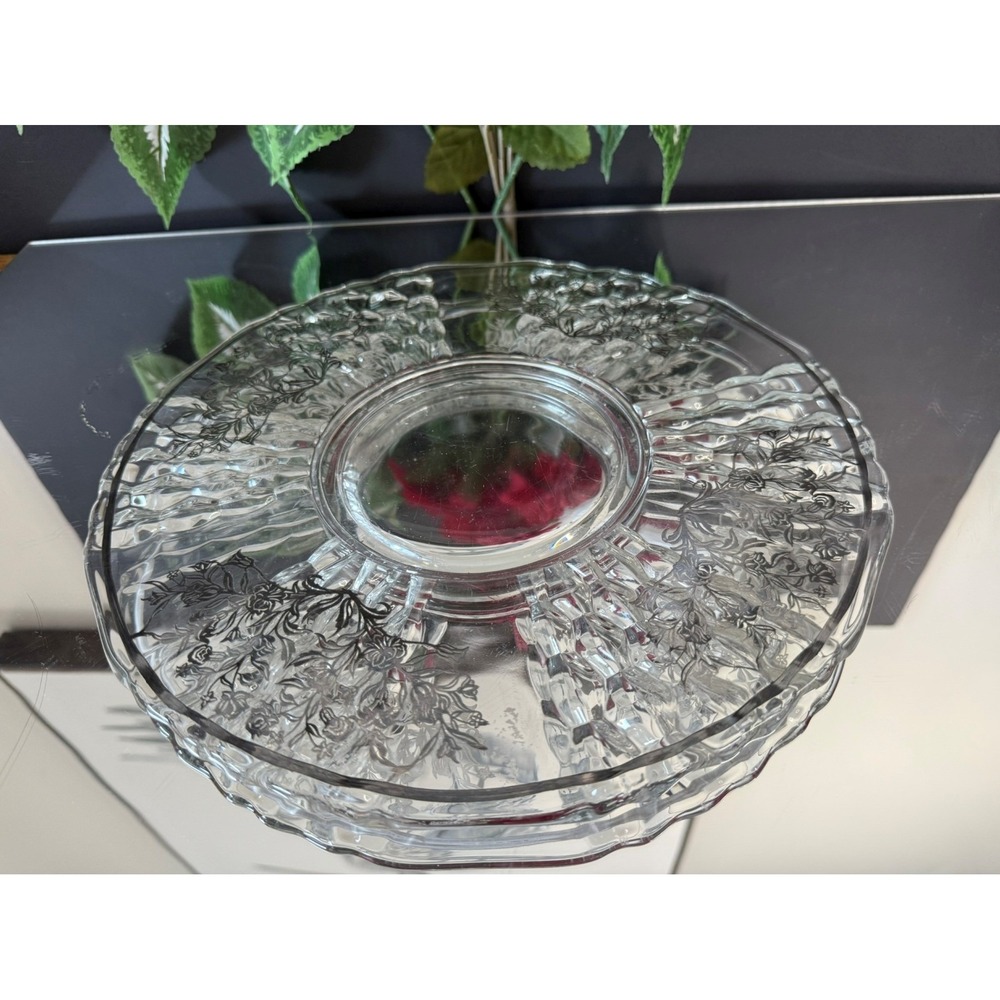 Vintage‎ Etched Floral Glass Platter – Clear Depression Era Serving Tray